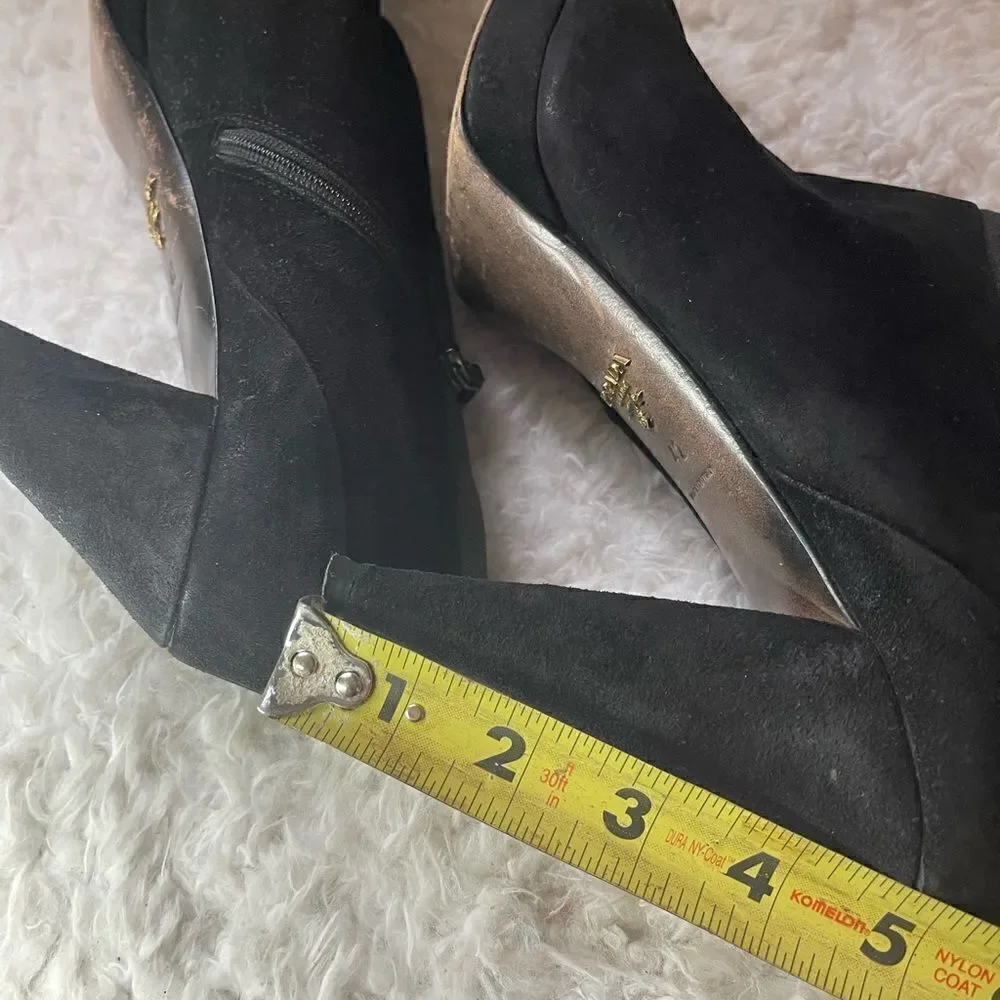 Prada Black suede platform heels ankle boots with side zipper EUR SZ42